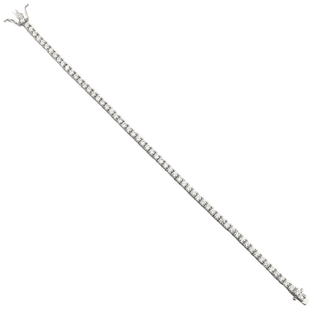 Silver Cubic Zirconia Stones Tennis Bracelet 3 mm 7.5 Ctw