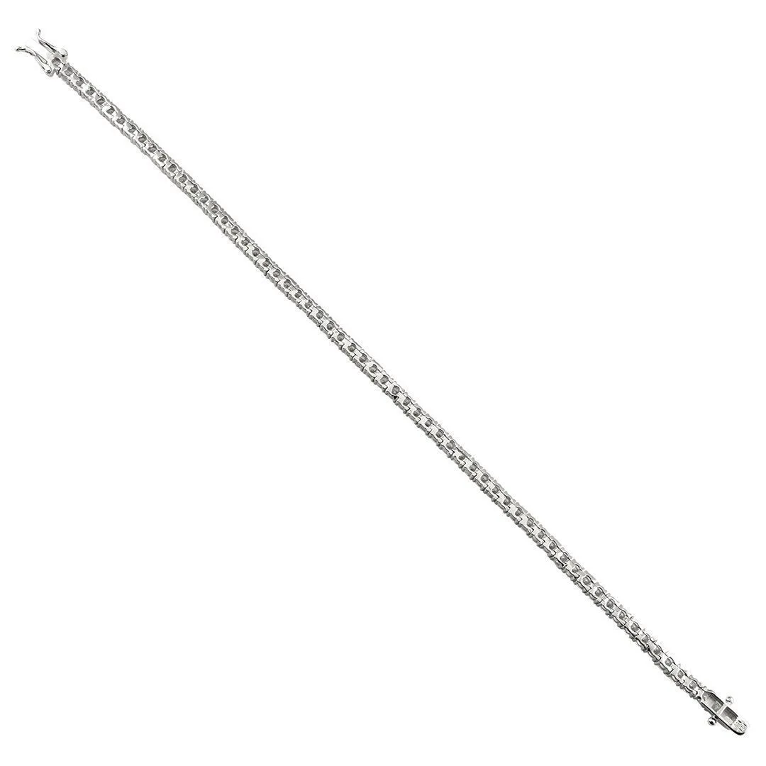 Silver Cubic Zirconia Stones Tennis Bracelet 3 mm 7.5 Ctw