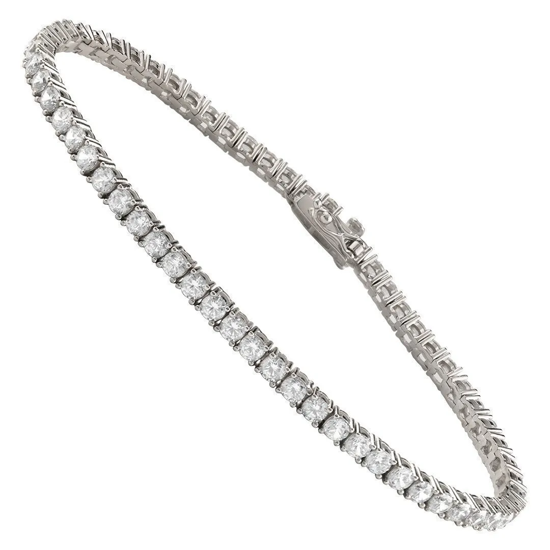 Silver Cubic Zirconia Stones Tennis Bracelet 3 mm 7.5 Ctw