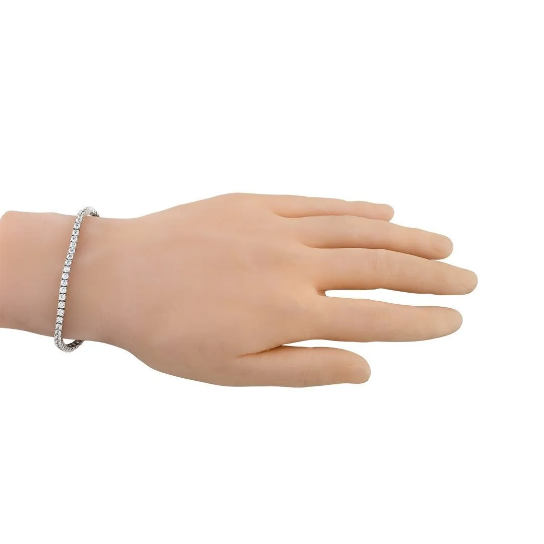 Silver Cubic Zirconia Stones Tennis Bracelet 3 mm 7.5 Ctw