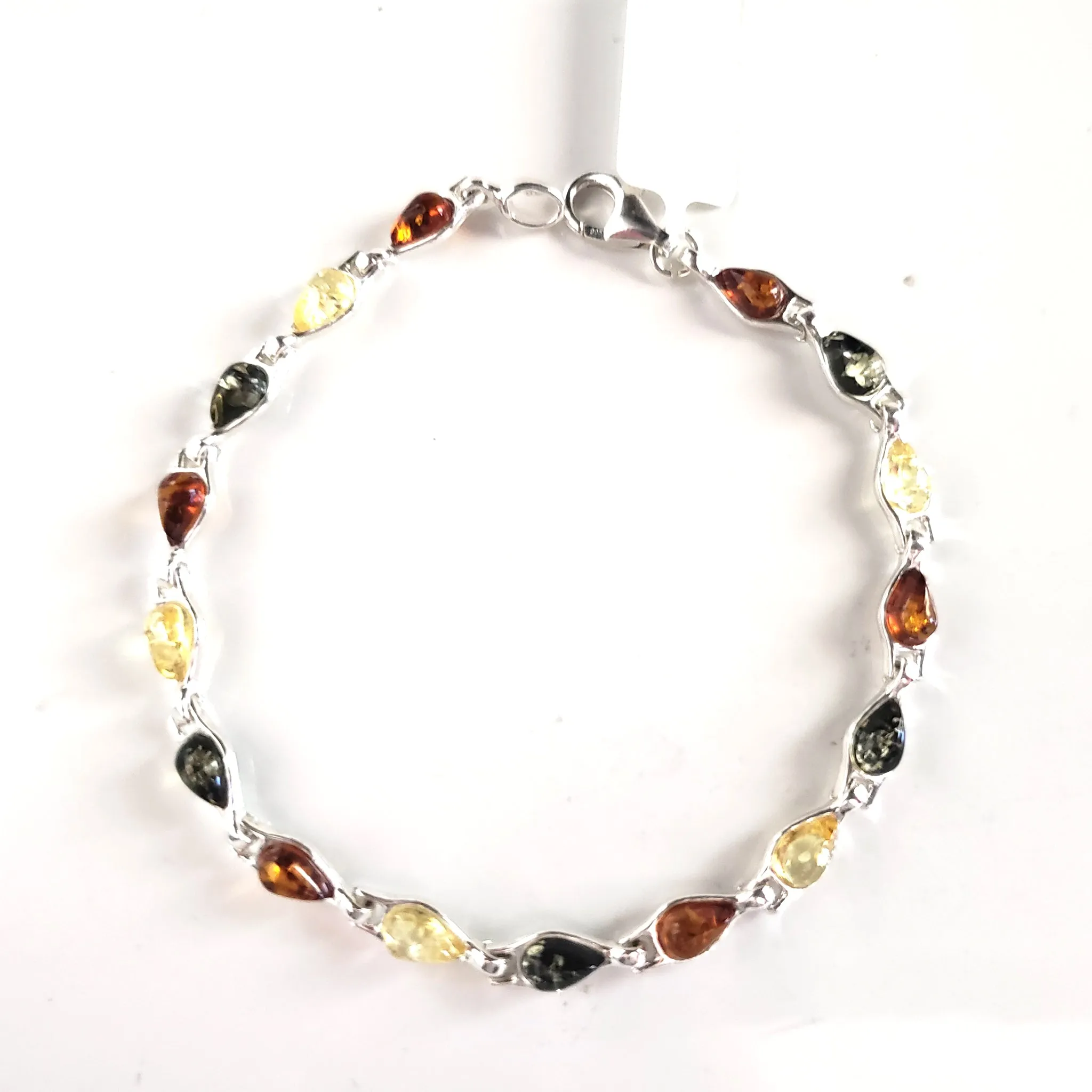 Silver Multicolor Amber Delicate Link Bracelet