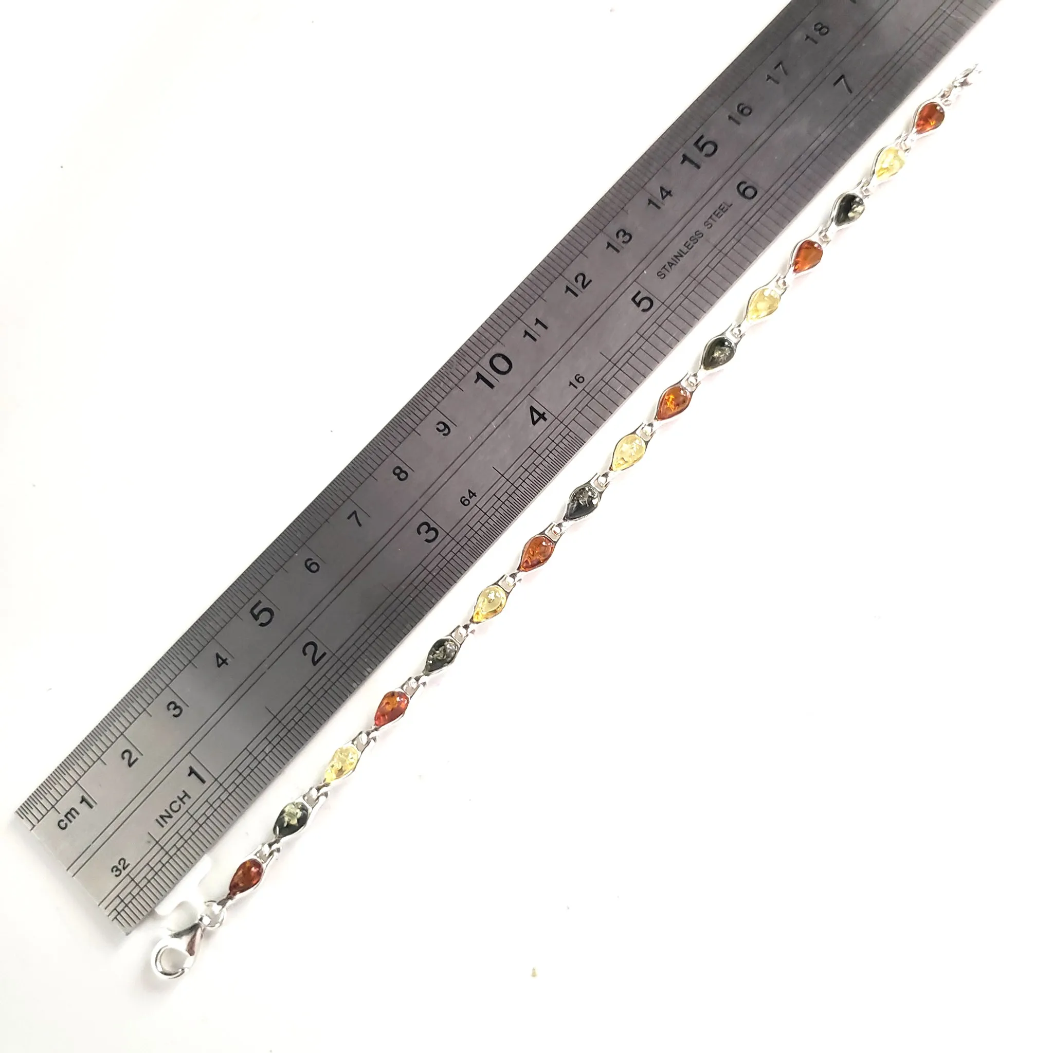 Silver Multicolor Amber Delicate Link Bracelet