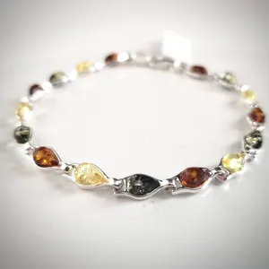 Silver Multicolor Amber Delicate Link Bracelet