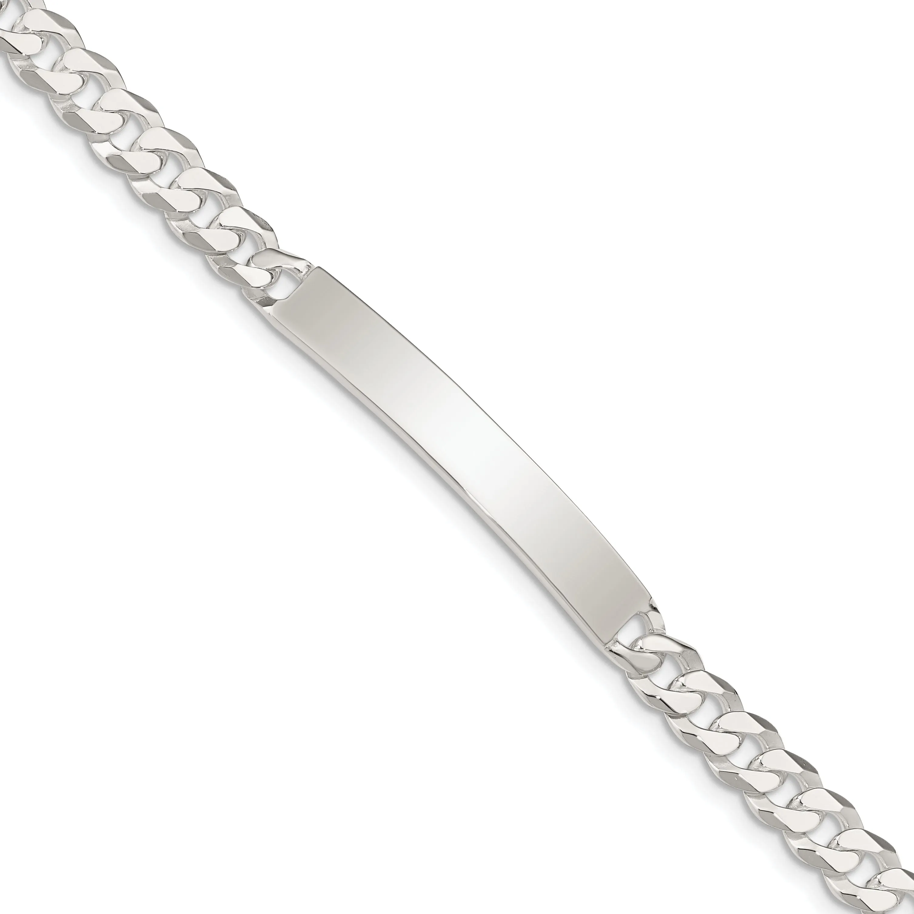 Silver Polished Curb Link ID 8.50 inch Bracelet