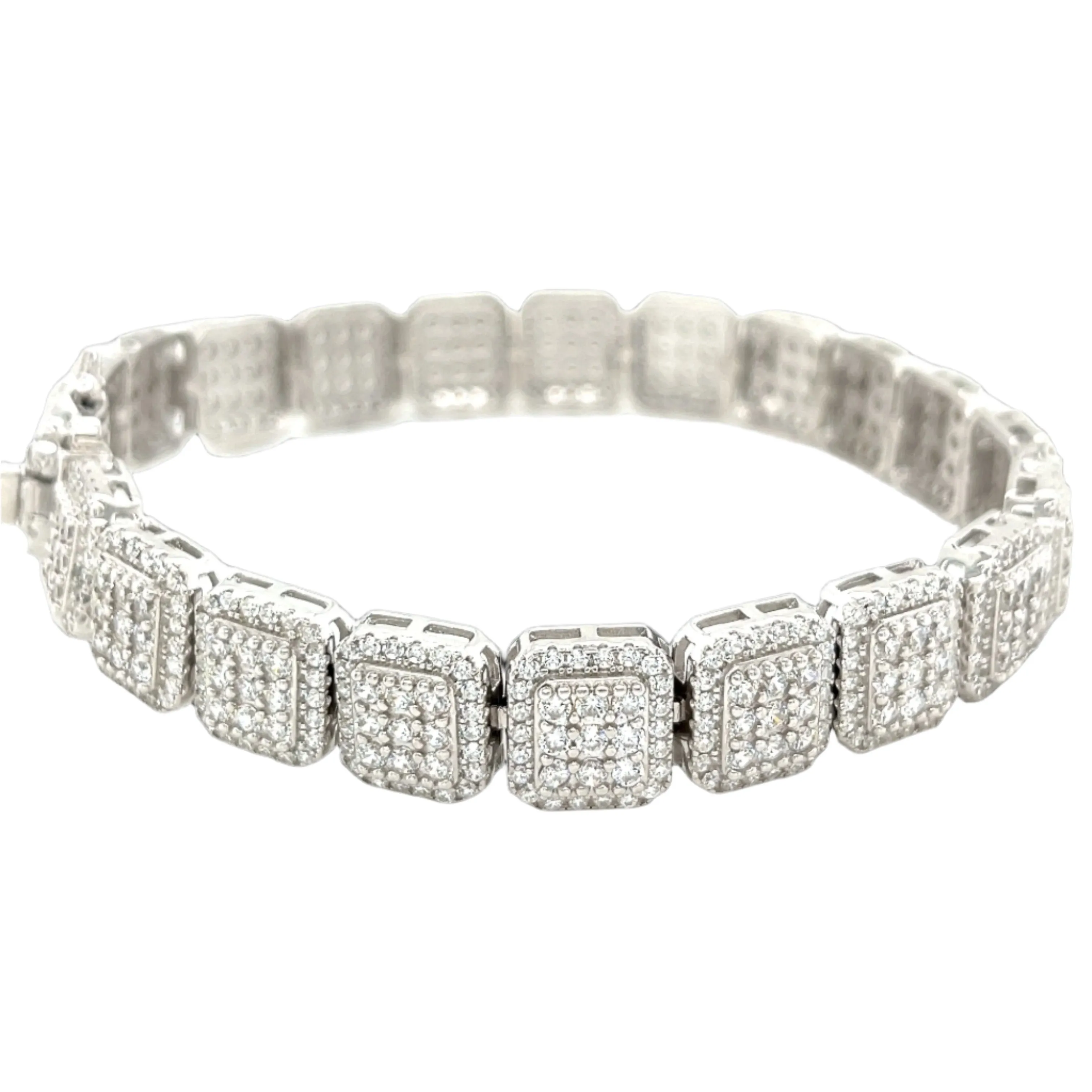 Silver Rhodium Square Cubic Zirconia 8.5" Unisex Bracelet - C303699