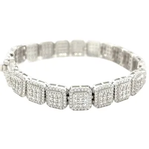 Silver Rhodium Square Cubic Zirconia 8.5" Unisex Bracelet - C303699