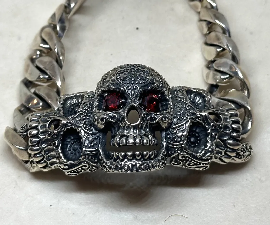 Silver Three Skulls Bracelet
