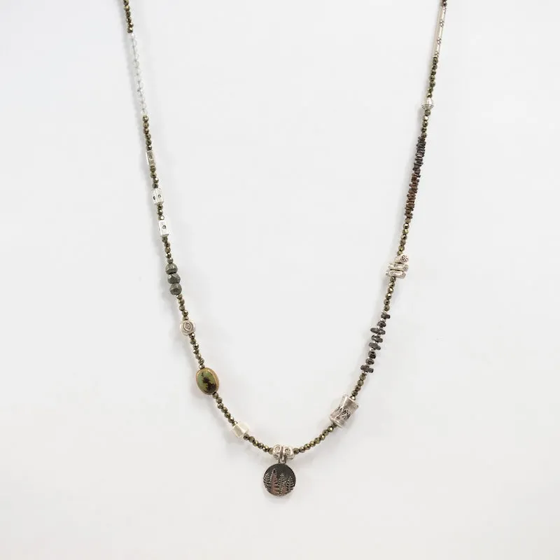 Silver Tree Necklace with Pyrite, Labradorite, and Turquoise