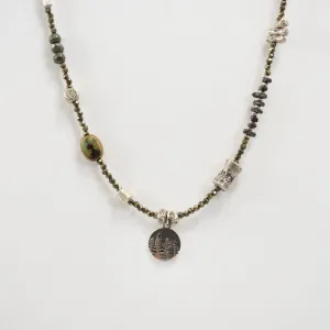 Silver Tree Necklace with Pyrite, Labradorite, and Turquoise