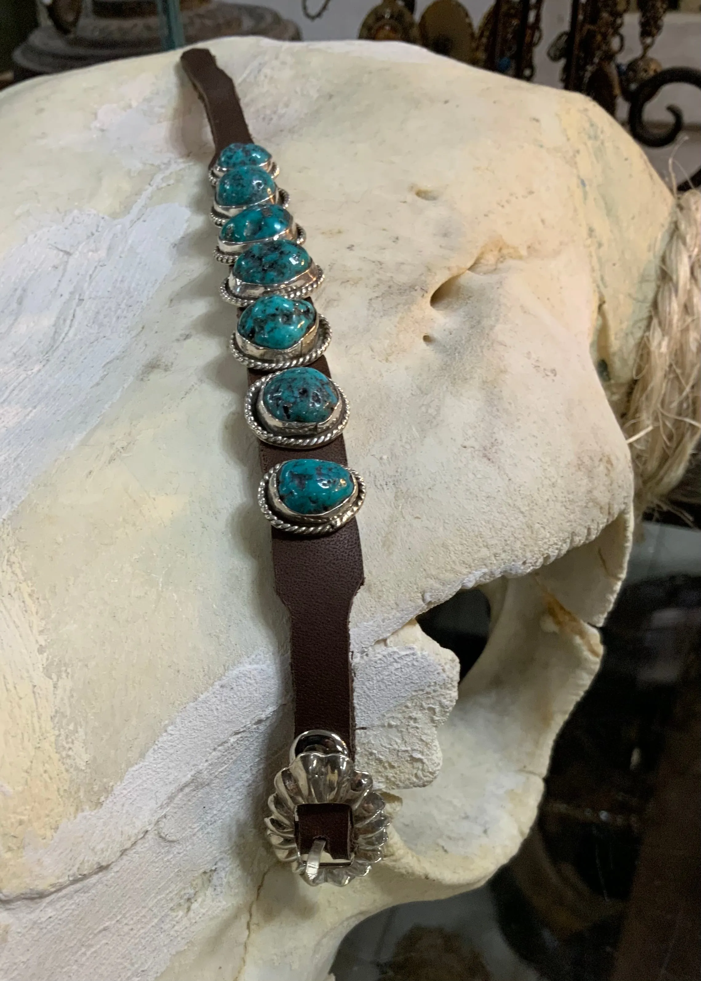 Soft Leather 7 Turquoise Stone Bracelet