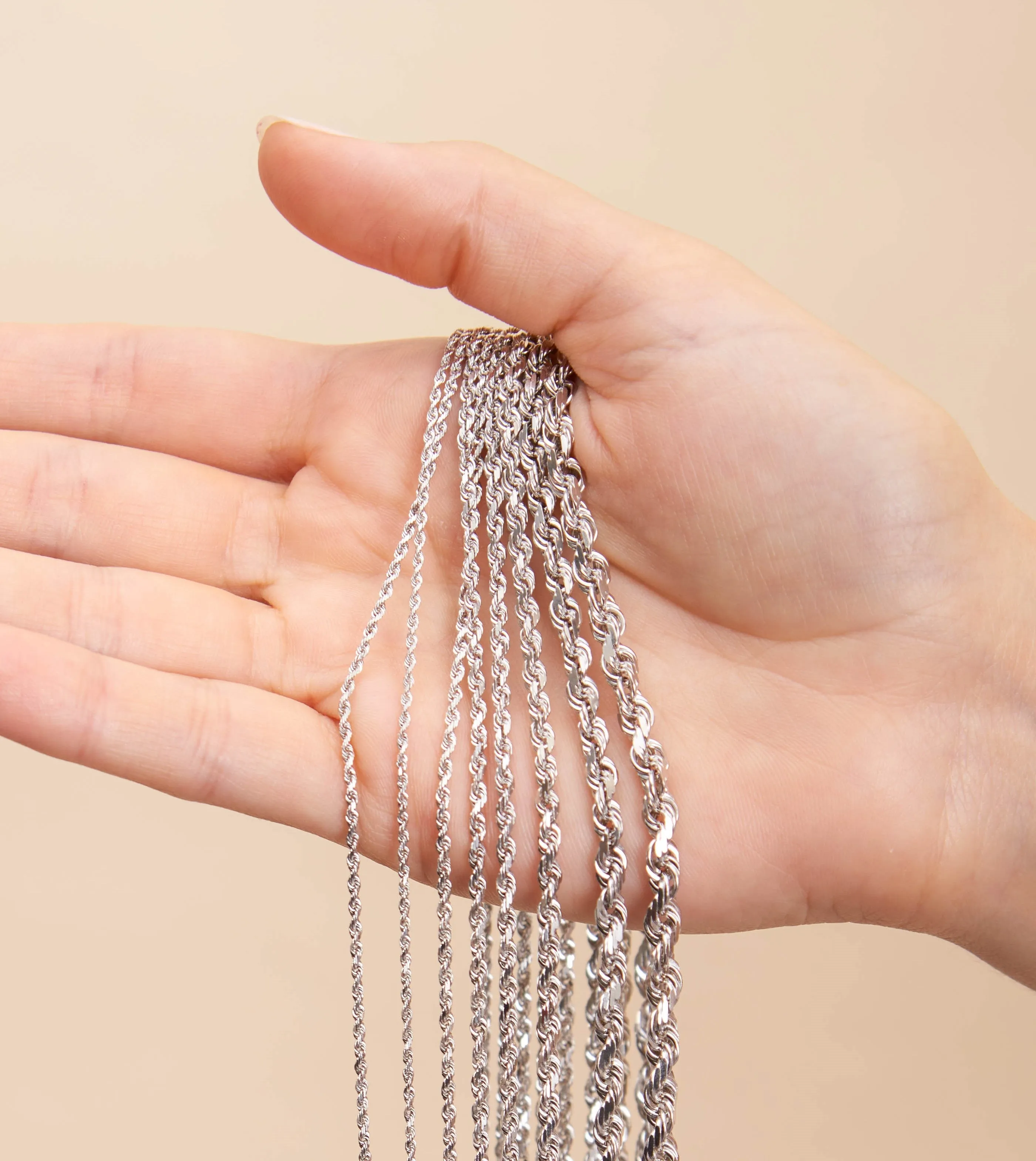 Solid 14k White Gold Rope Chain Bracelet