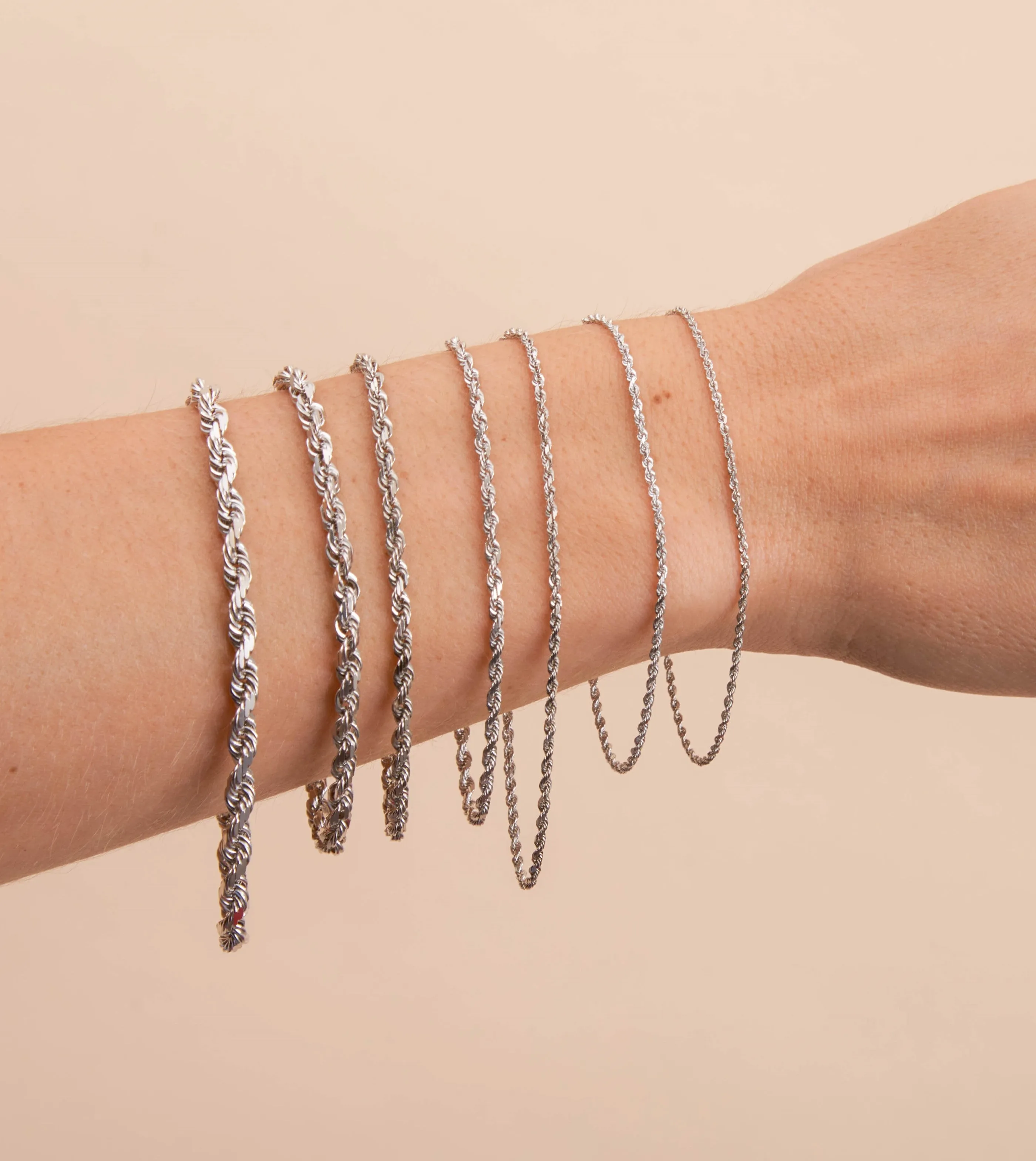 Solid 14k White Gold Rope Chain Bracelet