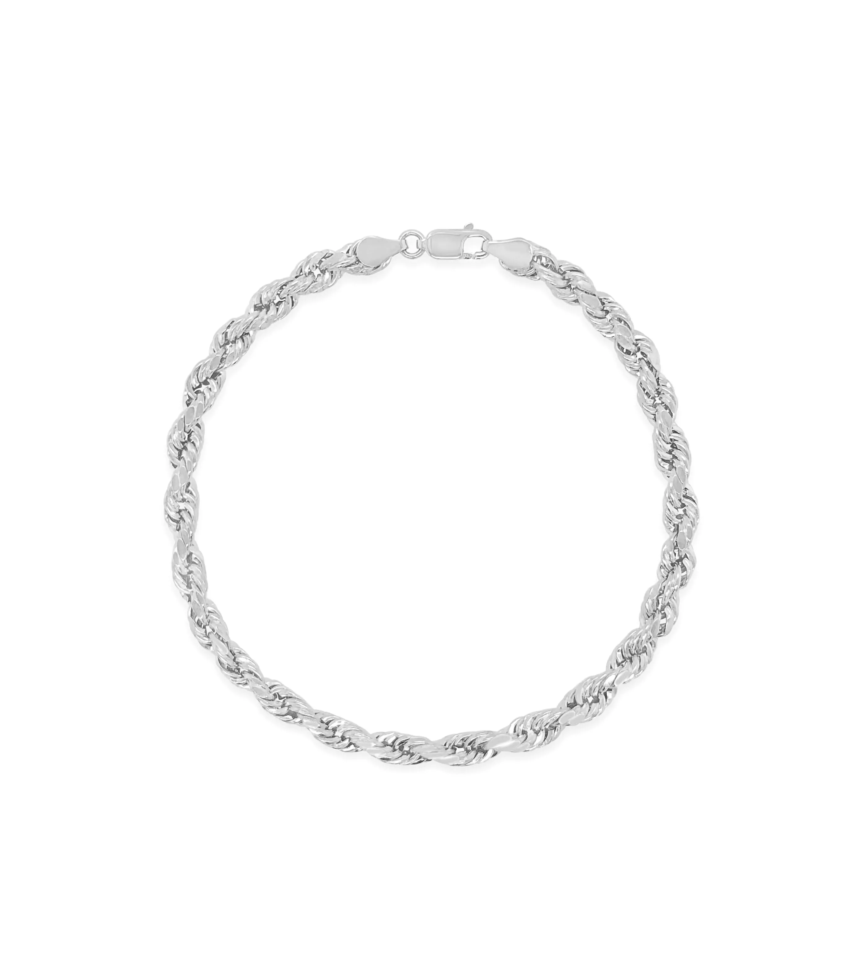 Solid 14k White Gold Rope Chain Bracelet
