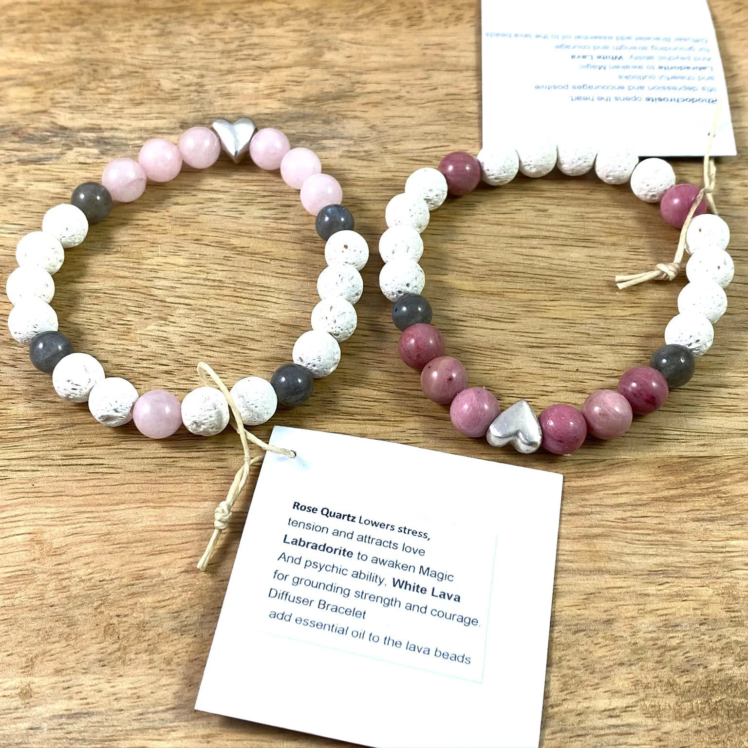 Solid Sterling Silver Heart - Gemstone and Lava Bead Diffuser Bracelet