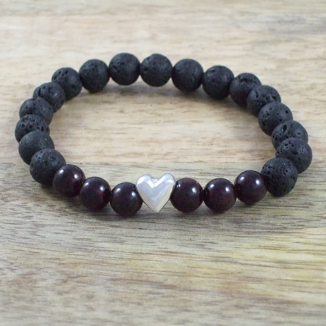 Solid Sterling Silver Heart - Gemstone and Lava Bead Diffuser Bracelet