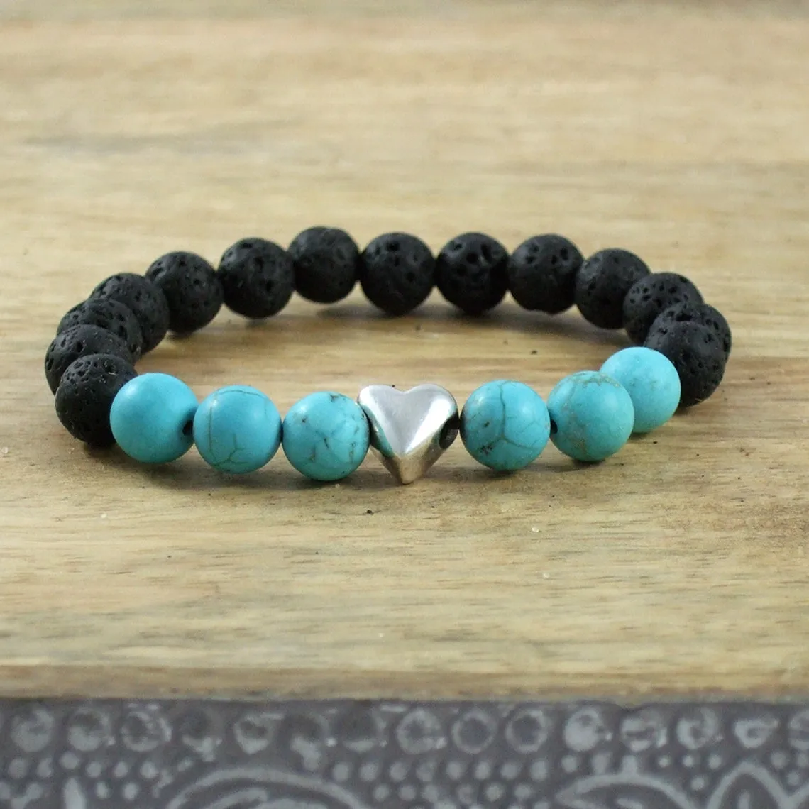 Solid Sterling Silver Heart - Gemstone and Lava Bead Diffuser Bracelet