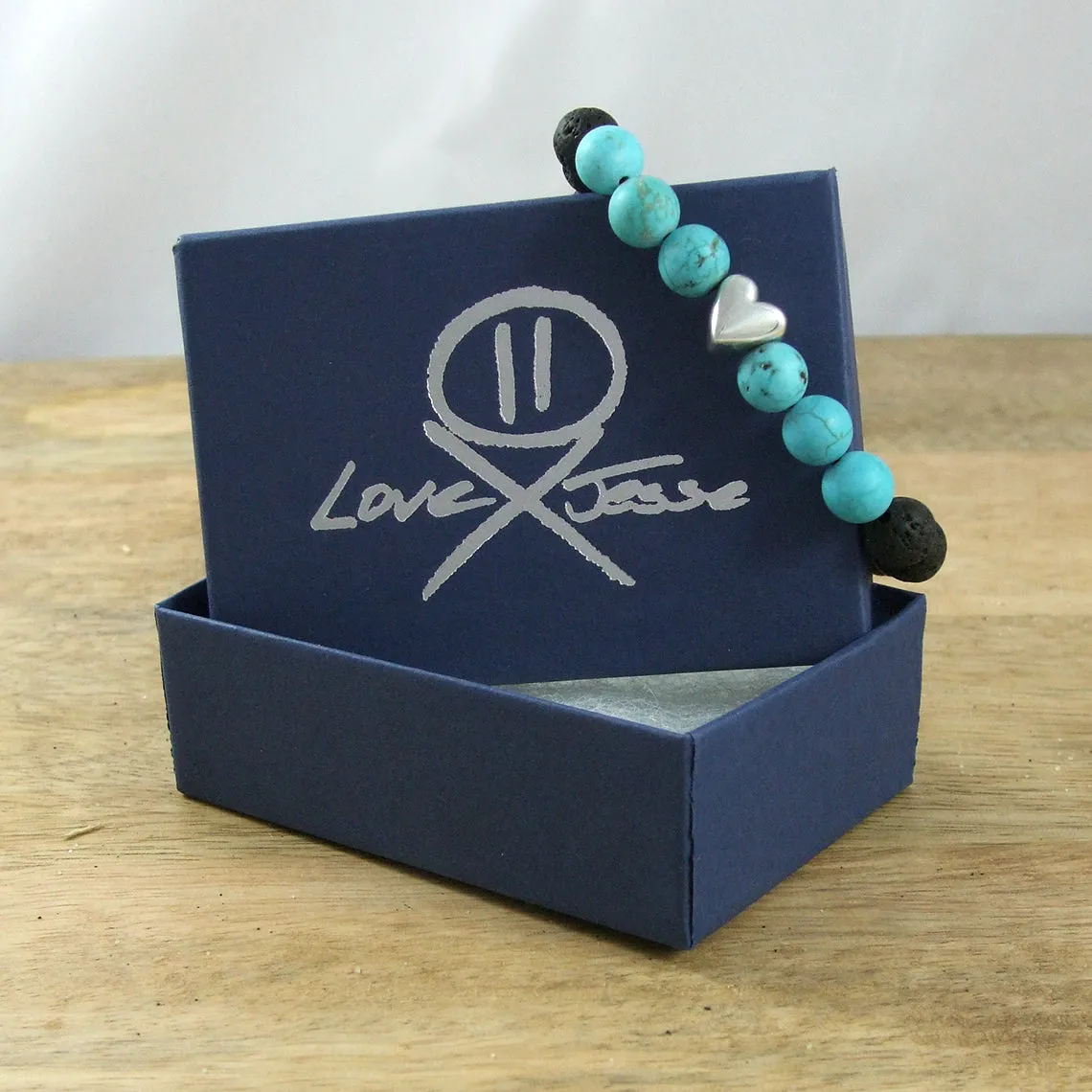 Solid Sterling Silver Heart - Gemstone and Lava Bead Diffuser Bracelet
