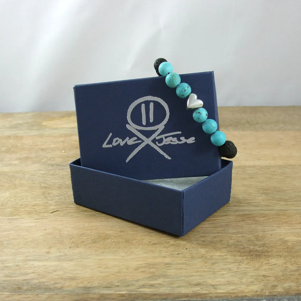 Solid Sterling Silver Heart - Gemstone and Lava Bead Diffuser Bracelet