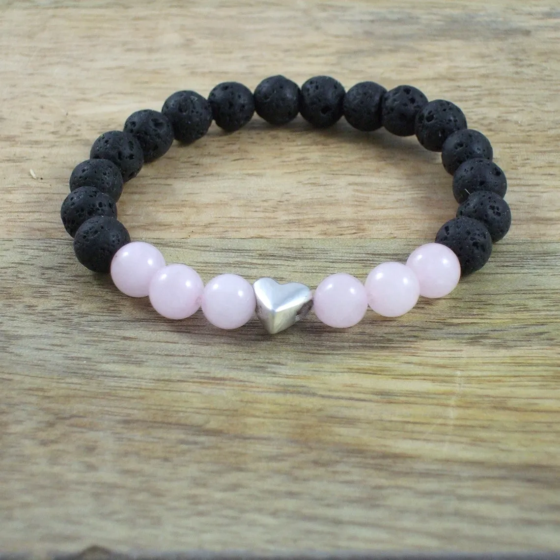 Solid Sterling Silver Heart - Gemstone and Lava Bead Diffuser Bracelet