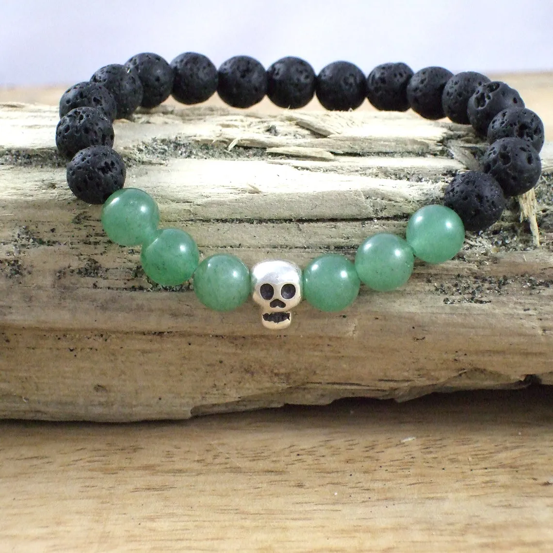 Solid Sterling Silver Heart - Gemstone and Lava Bead Diffuser Bracelet
