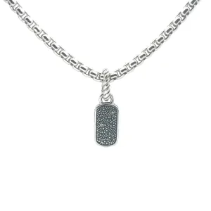 Sterling Silver .13ct  Round Diamond David Yurman Melange Dog Tag Pendant 0.8" Length 0.3 Width