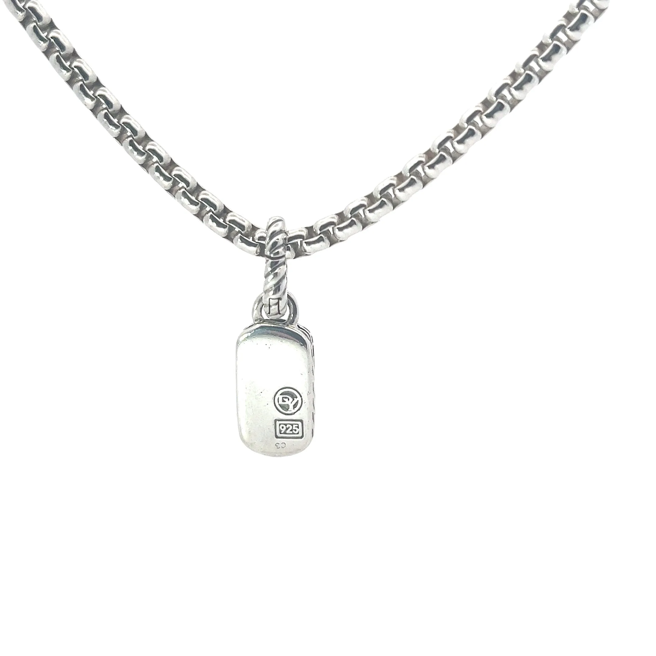 Sterling Silver .13ct  Round Diamond David Yurman Melange Dog Tag Pendant 0.8" Length 0.3 Width