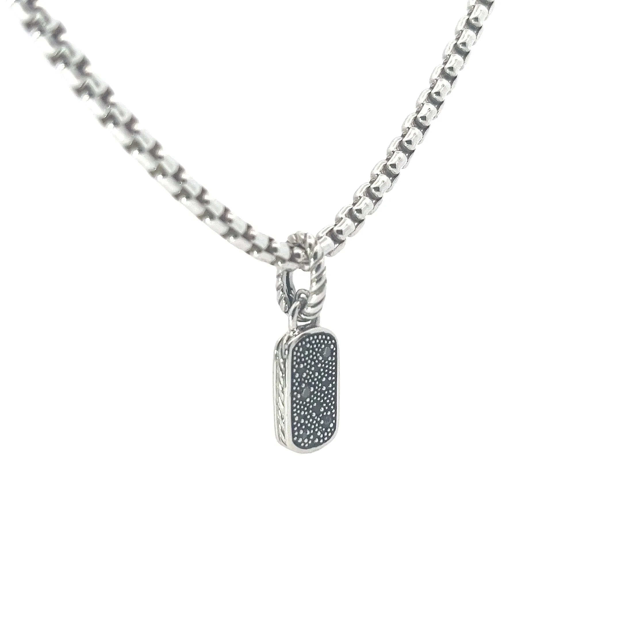 Sterling Silver .13ct  Round Diamond David Yurman Melange Dog Tag Pendant 0.8" Length 0.3 Width