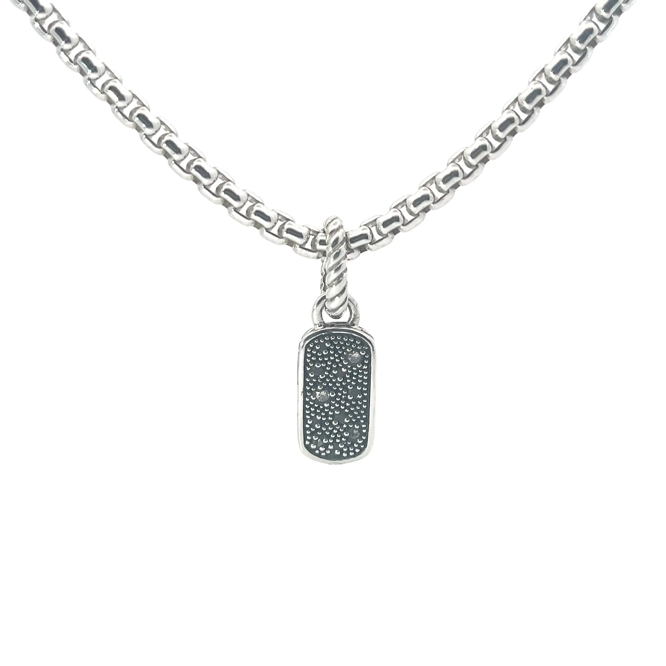 Sterling Silver .13ct  Round Diamond David Yurman Melange Dog Tag Pendant 0.8" Length 0.3 Width