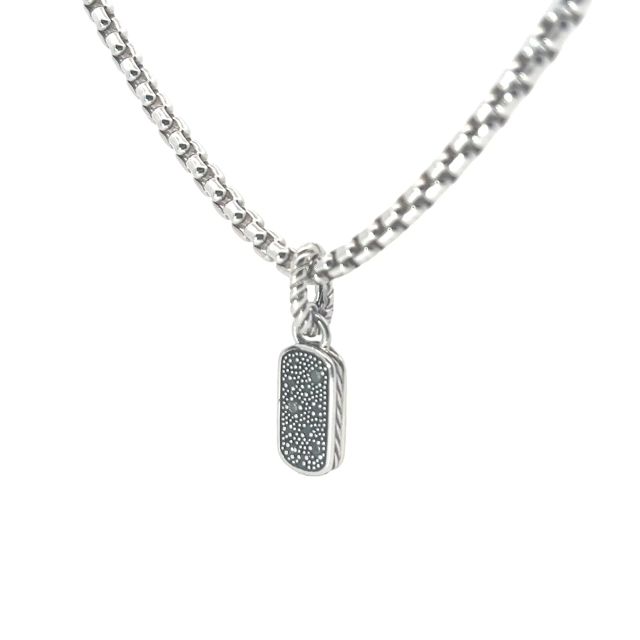 Sterling Silver .13ct  Round Diamond David Yurman Melange Dog Tag Pendant 0.8" Length 0.3 Width