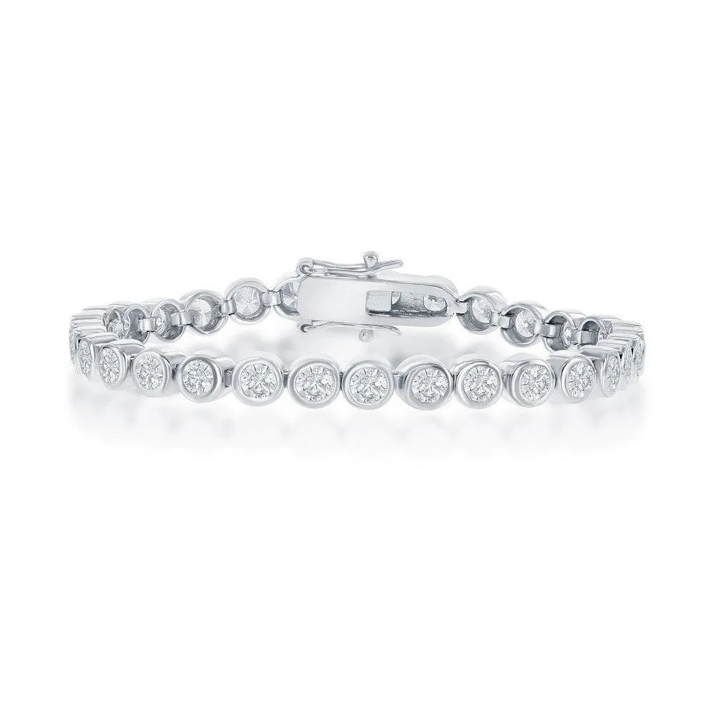 Sterling Silver 3mm Bezel-Set Round CZ Tennis Bracelet