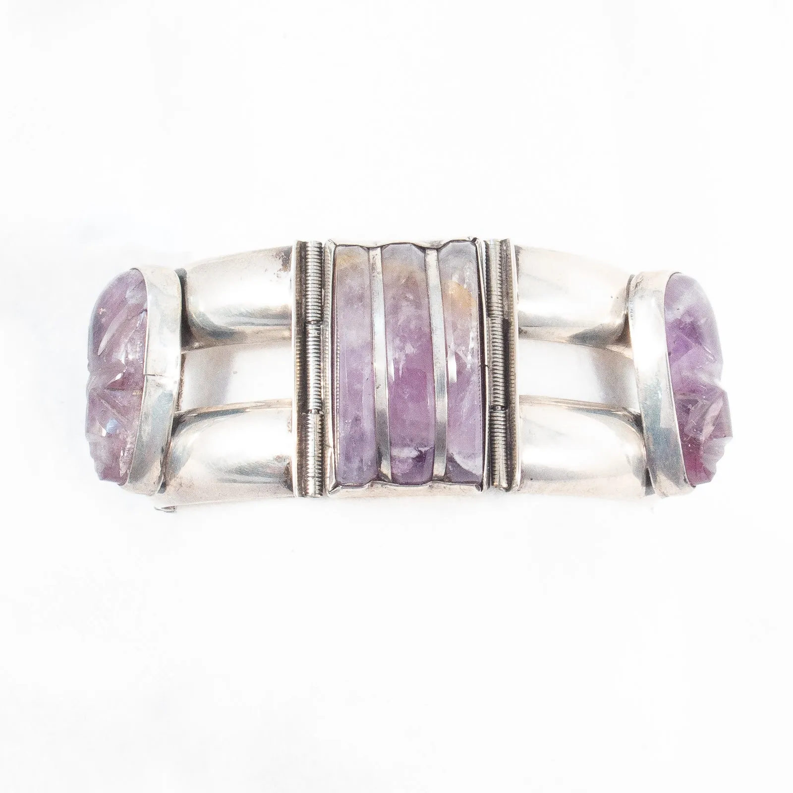Sterling Silver Amethyst Face Bracelet Mexican ERR