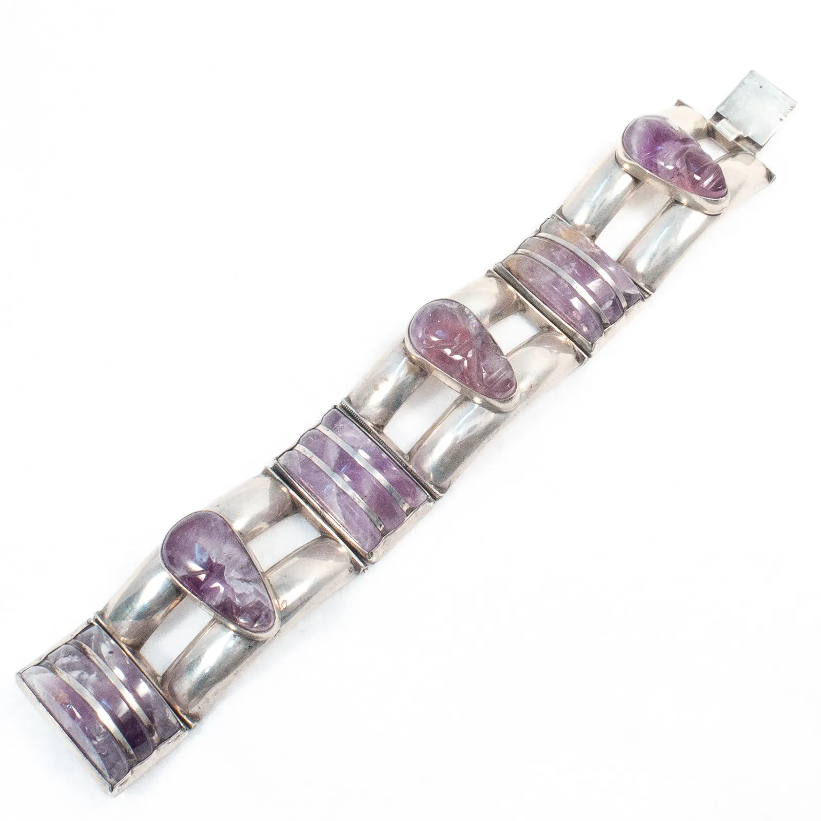 Sterling Silver Amethyst Face Bracelet Mexican ERR