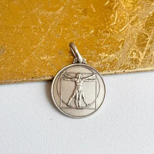 Sterling Silver Antiqued Da Vinci Round Medal Pendant 25mm