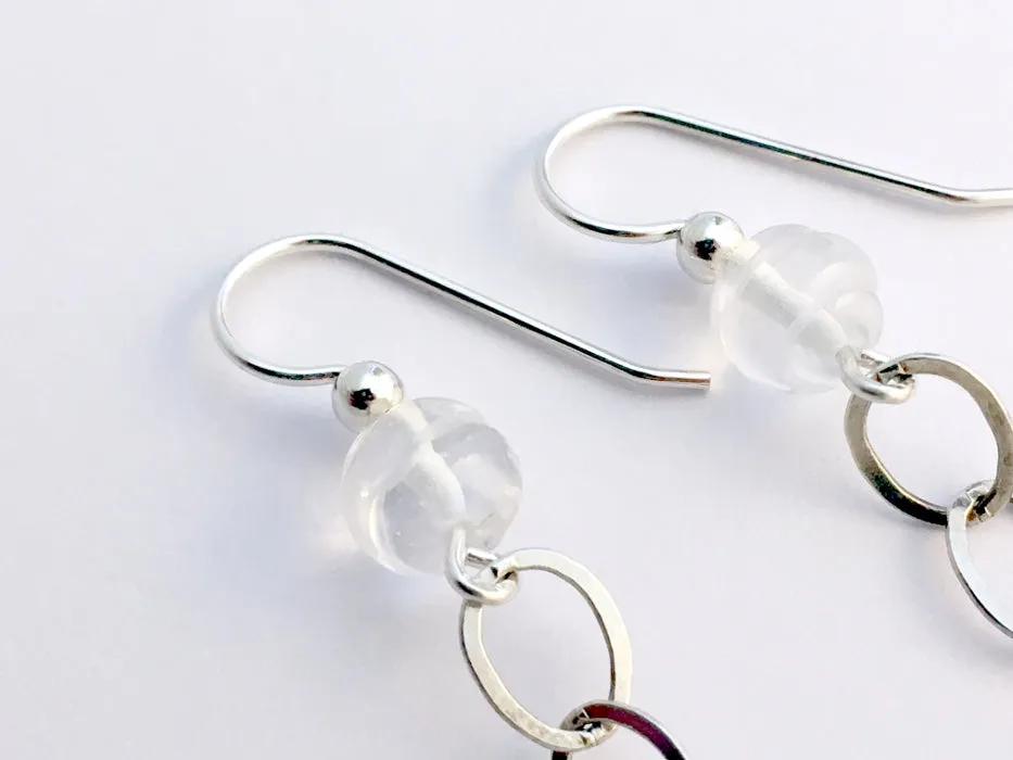 Sterling silver, Black Volcanic Scoria and Carved Quartz Crystal dangle earrings