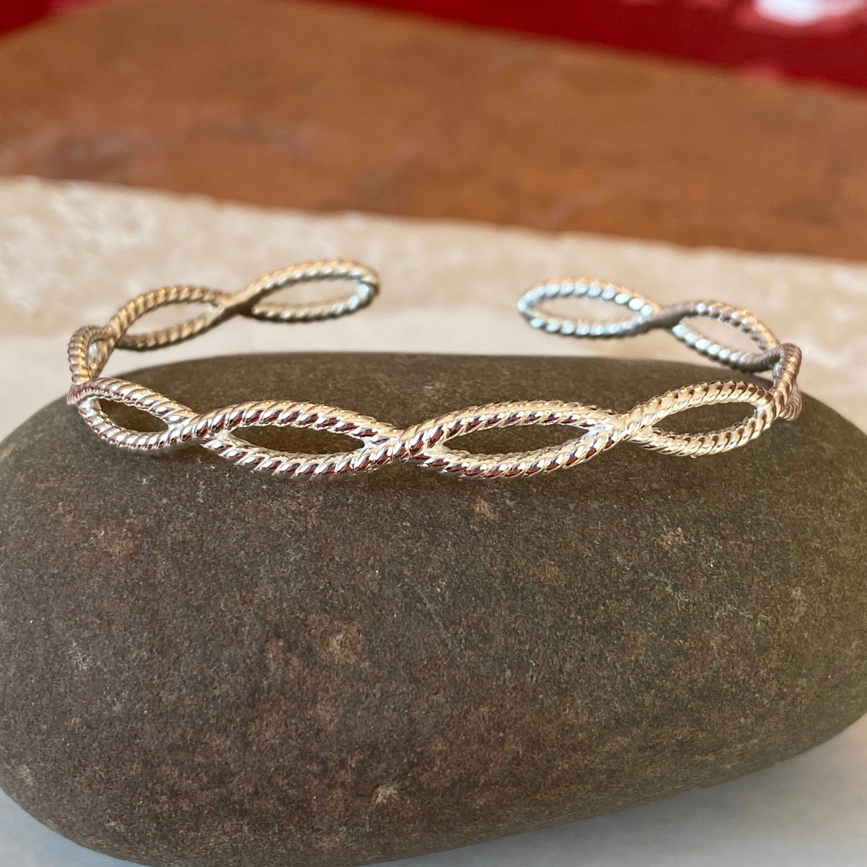 Sterling Silver Cable Rope Twist Open Bangle Bracelet
