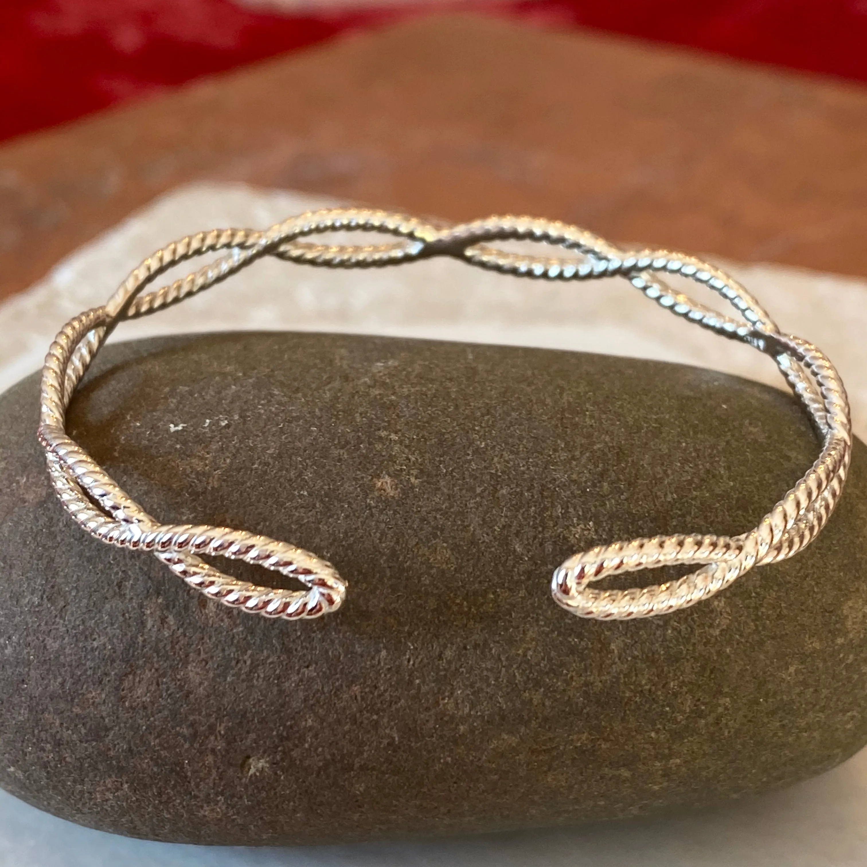 Sterling Silver Cable Rope Twist Open Bangle Bracelet