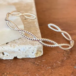 Sterling Silver Cable Rope Twist Open Bangle Bracelet