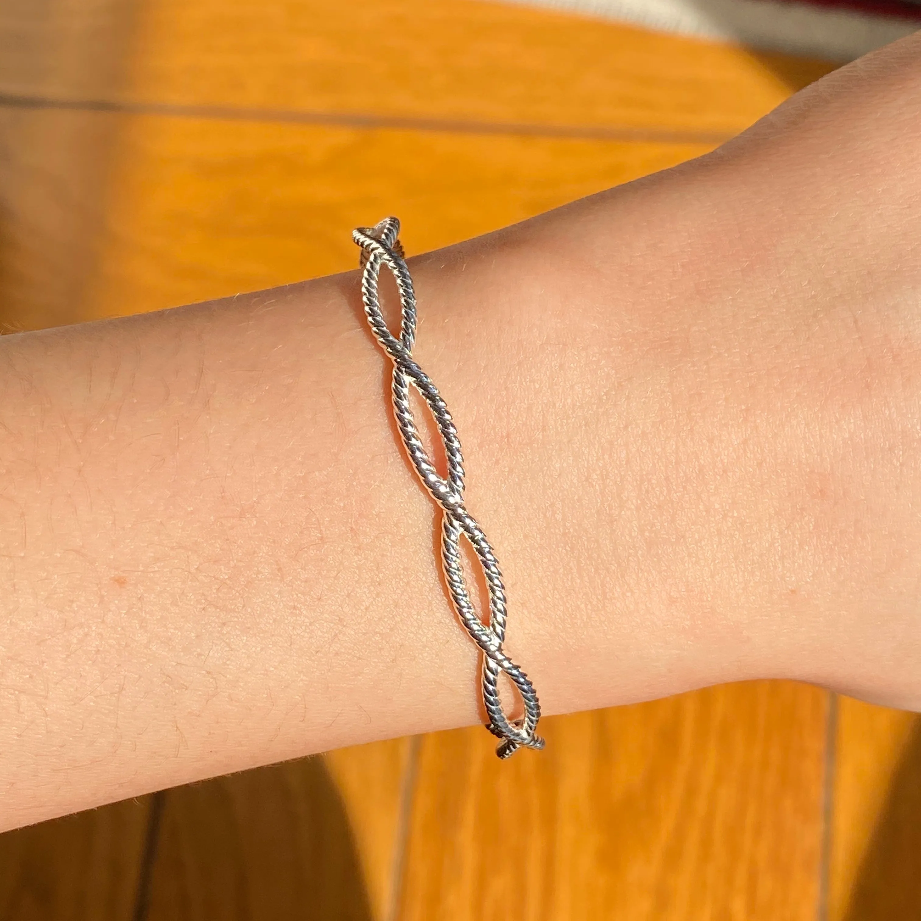 Sterling Silver Cable Rope Twist Open Bangle Bracelet
