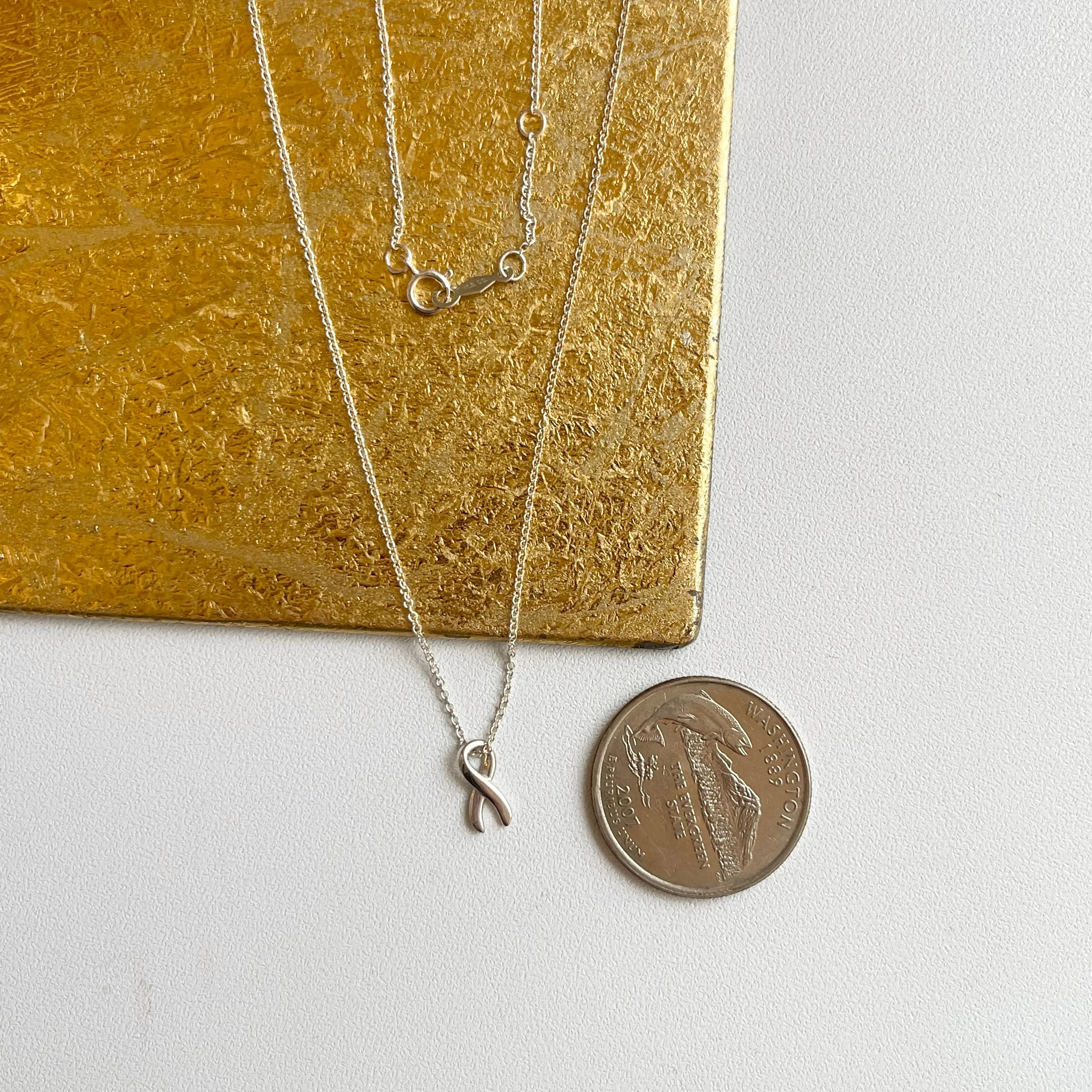 Sterling Silver Cancer Awareness Ribbon Pendant Chain Necklace