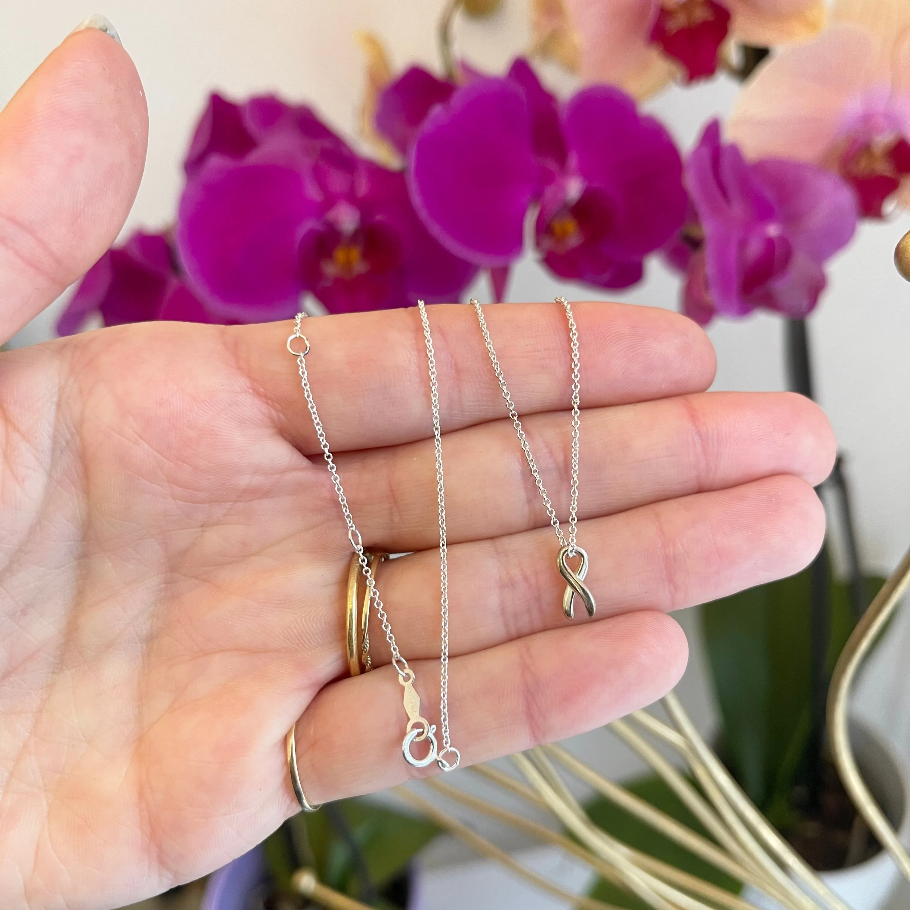 Sterling Silver Cancer Awareness Ribbon Pendant Chain Necklace