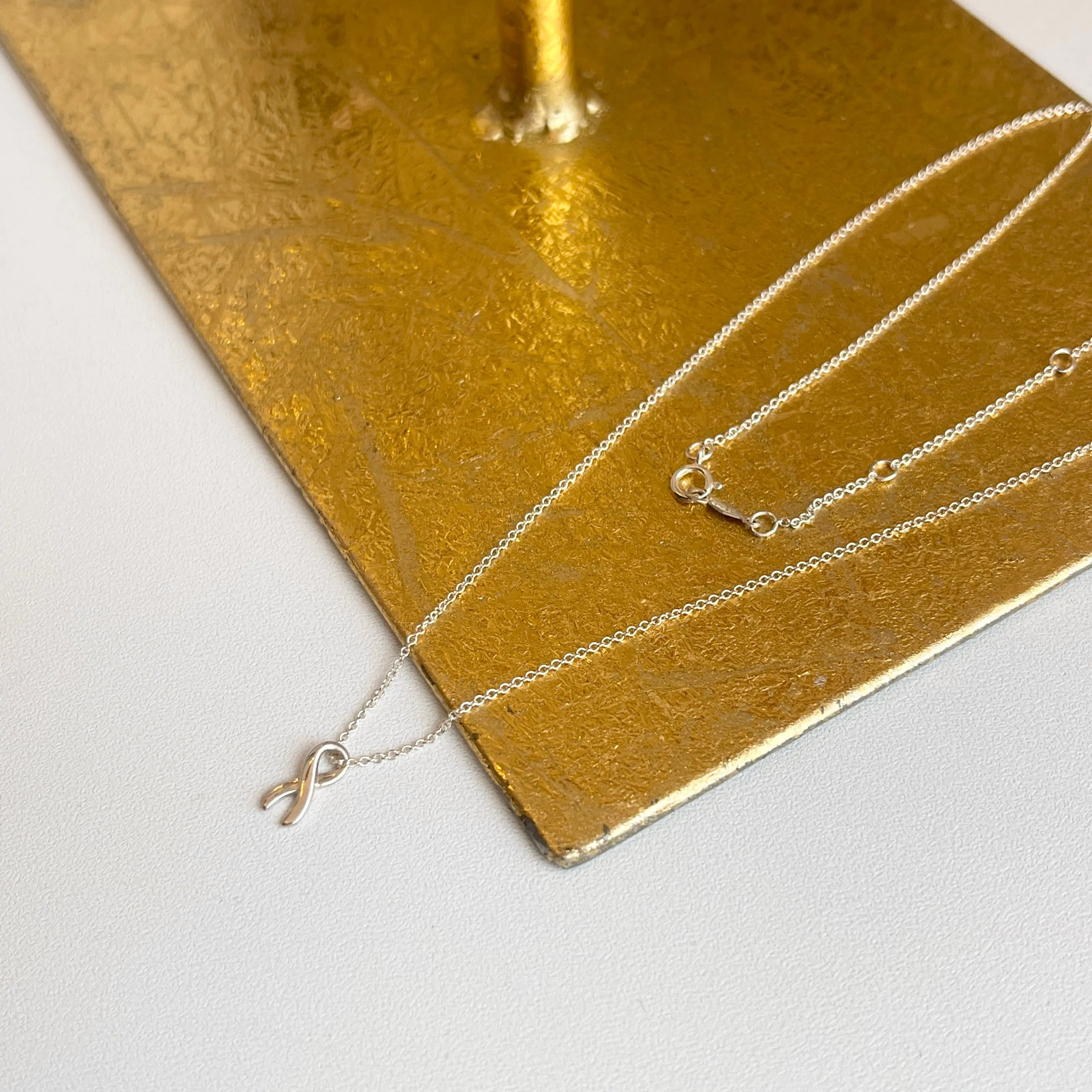 Sterling Silver Cancer Awareness Ribbon Pendant Chain Necklace
