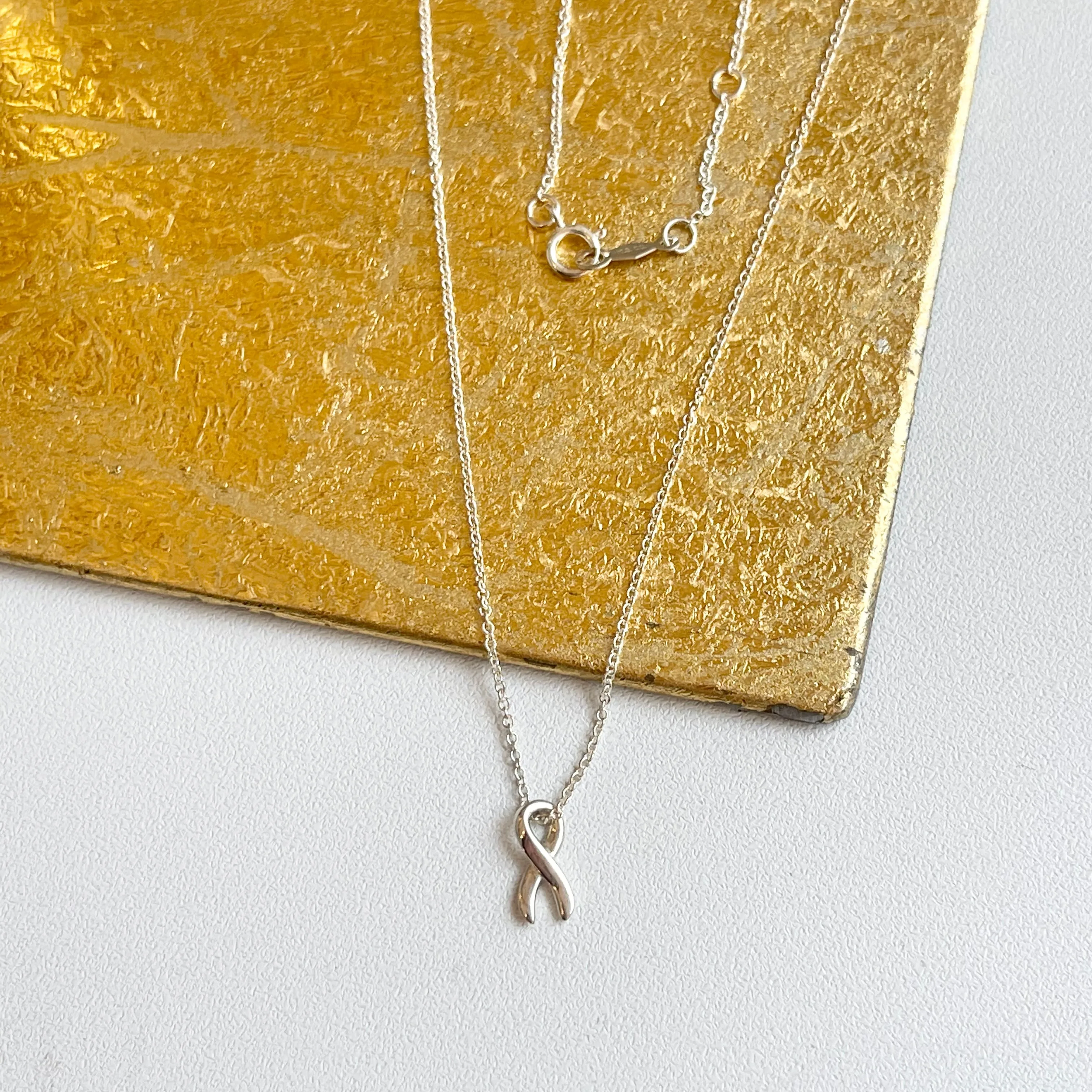 Sterling Silver Cancer Awareness Ribbon Pendant Chain Necklace
