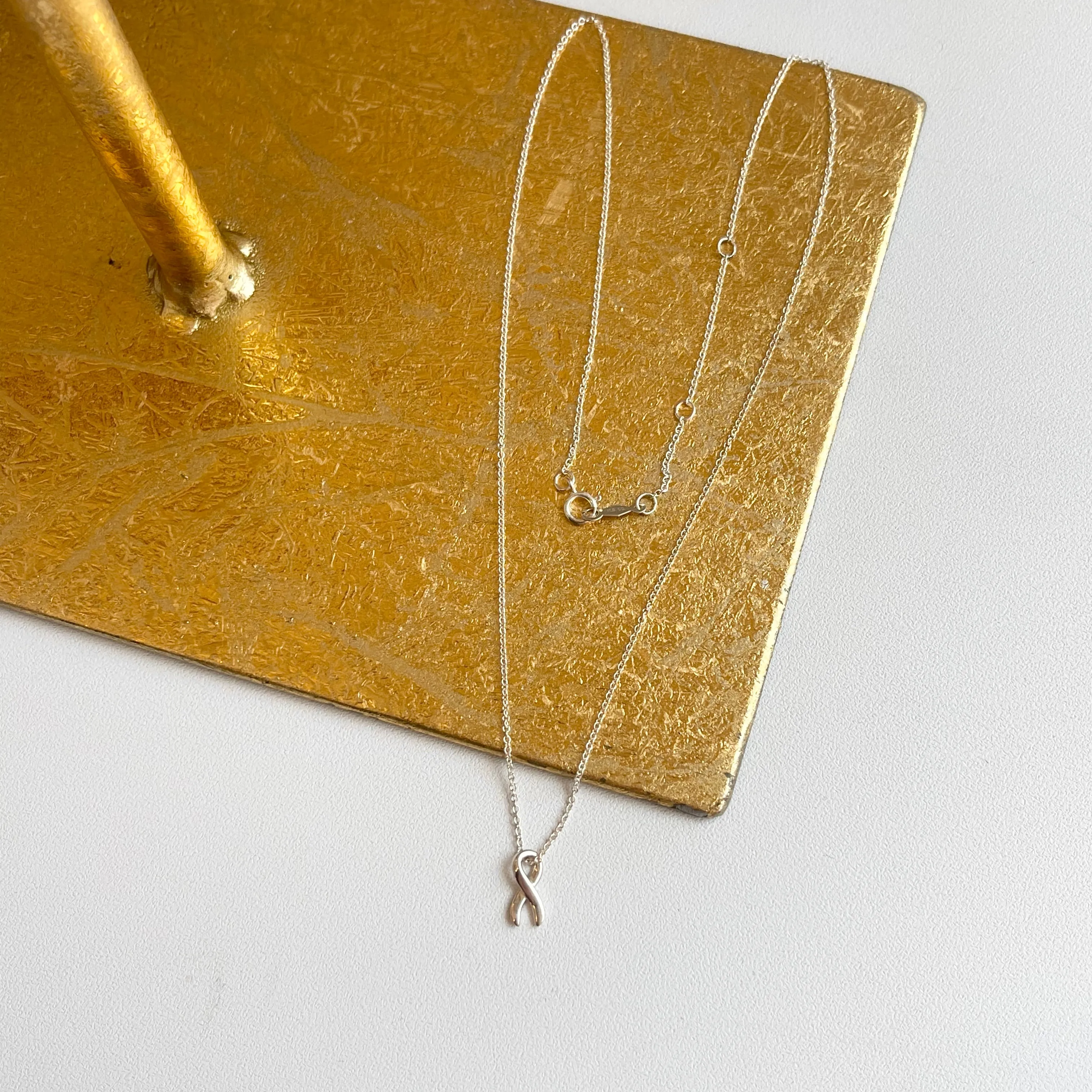 Sterling Silver Cancer Awareness Ribbon Pendant Chain Necklace