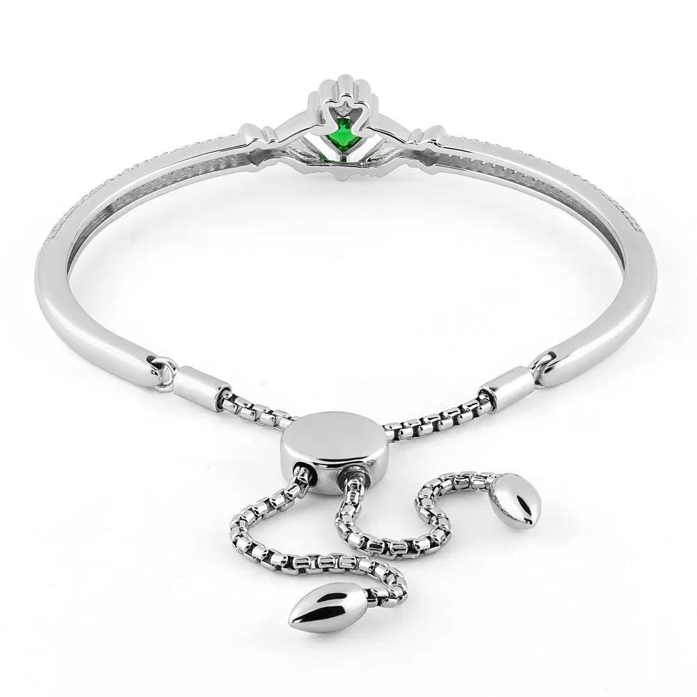 Sterling Silver Claddagh Bracelet with White and Green CZs SB-S5890