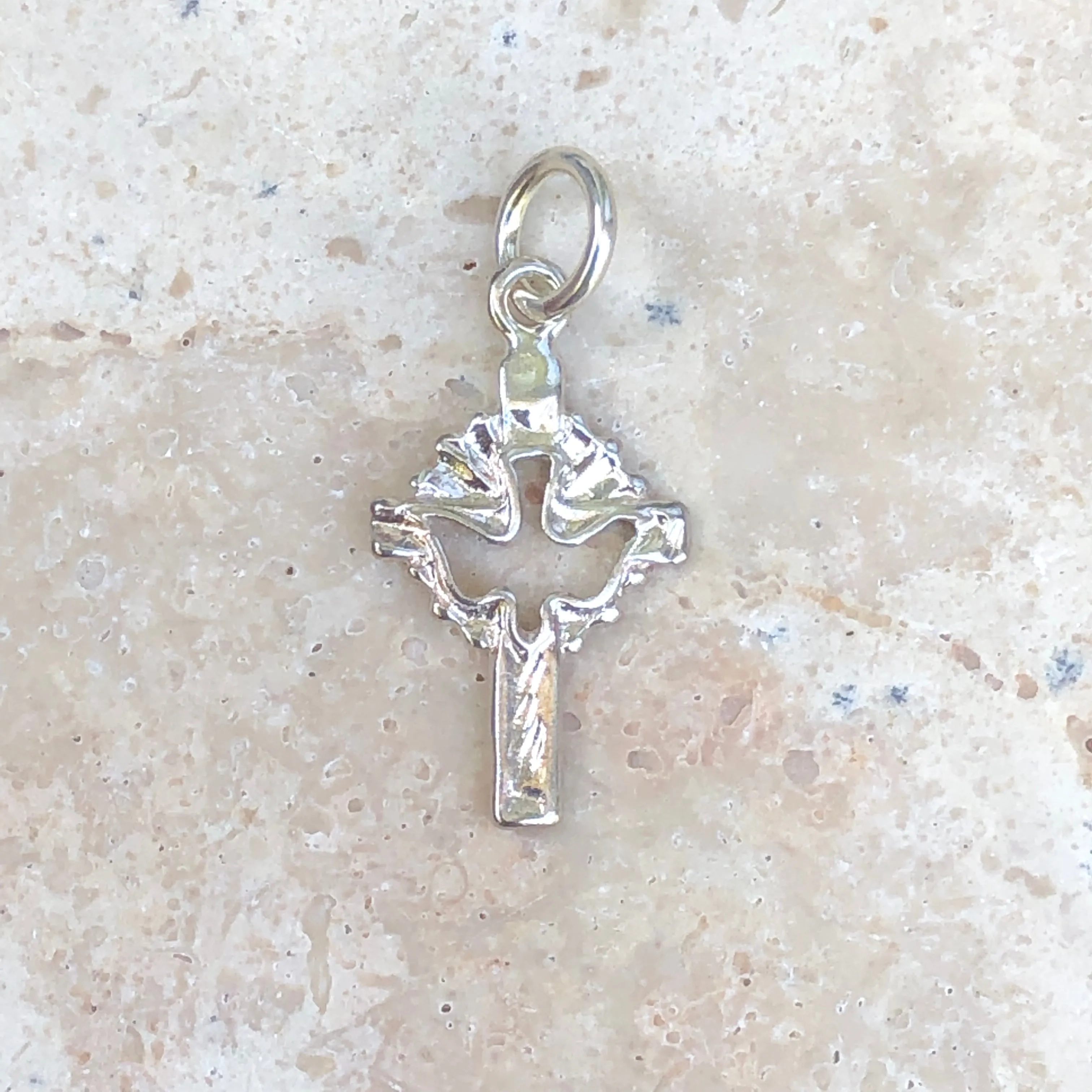 Sterling Silver Cross Dove Cut-Out Mini Pendant Charm