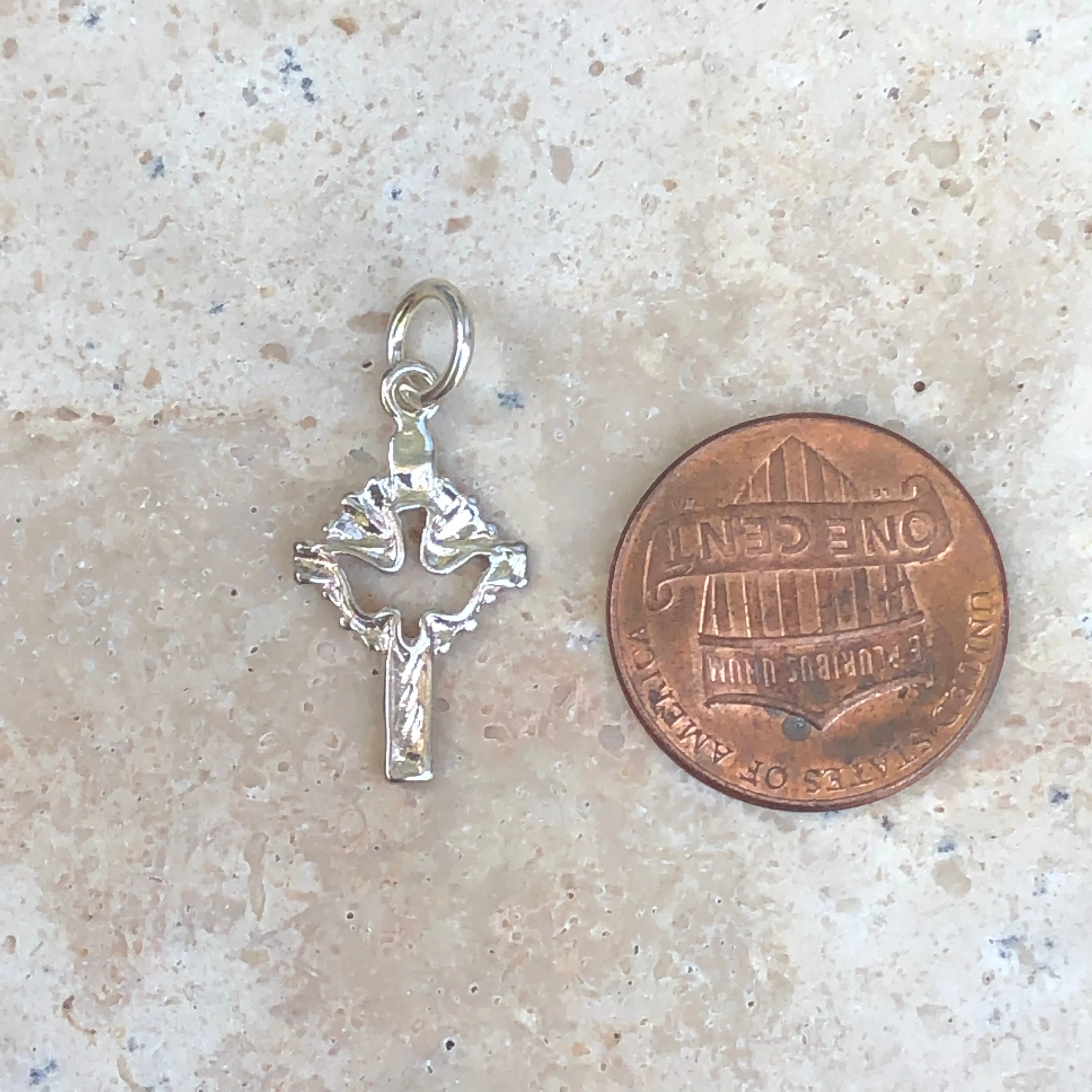Sterling Silver Cross Dove Cut-Out Mini Pendant Charm