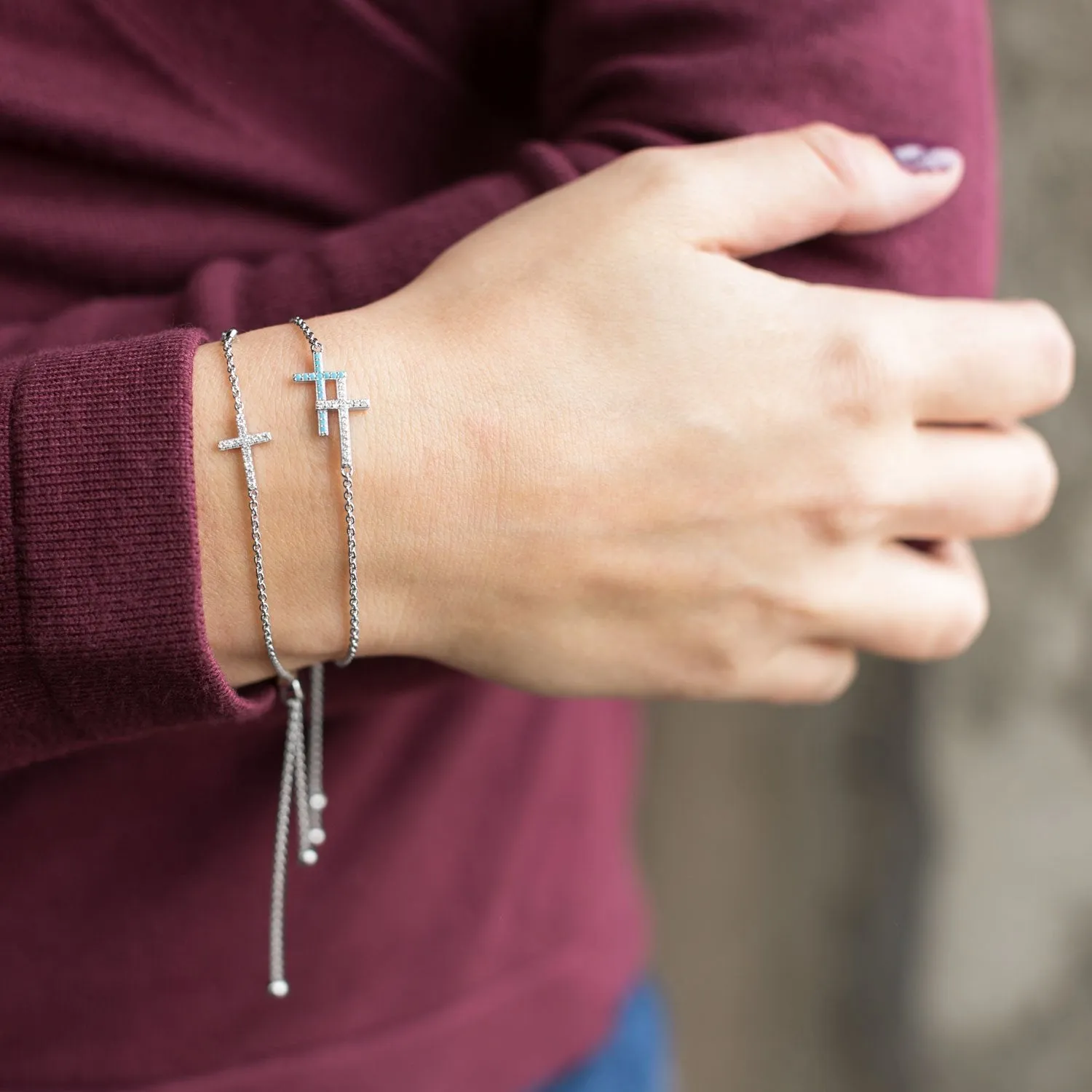 Sterling Silver Double Cross Friendship Bolo Bracelet