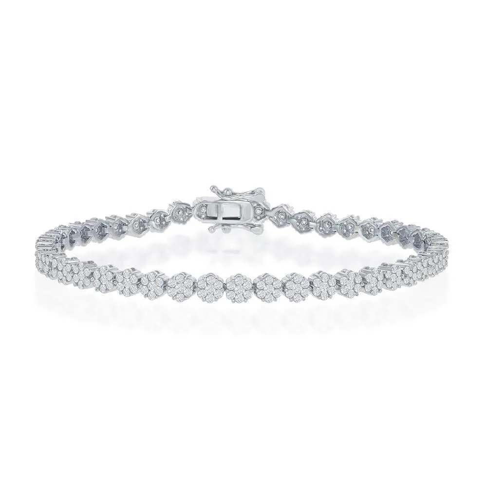 Sterling Silver Flower Design CZ 4mm Tennis Bracelet
