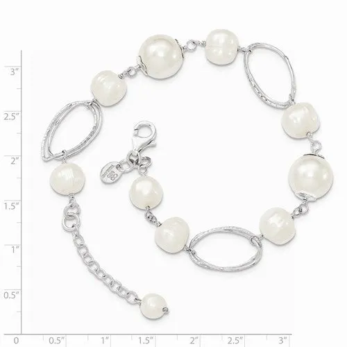 Sterling Silver Freshwater Pearl Oval Link Bracelet