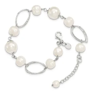 Sterling Silver Freshwater Pearl Oval Link Bracelet